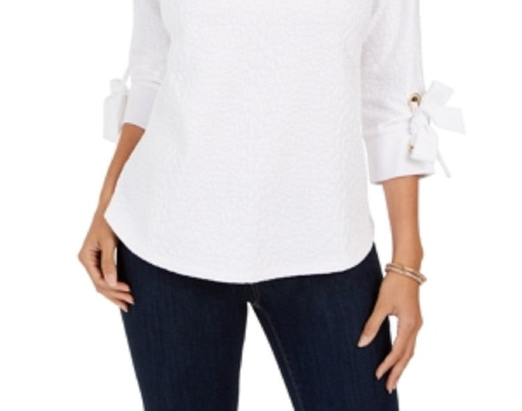 Charter Club Women's Textured Tie Cuff Top White Size XX-Large