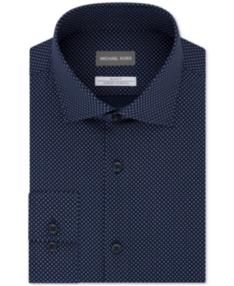 Michael Kors Men's Stretch Moisture Wicking Double Dash Print Dress Shirt Blue Size XL