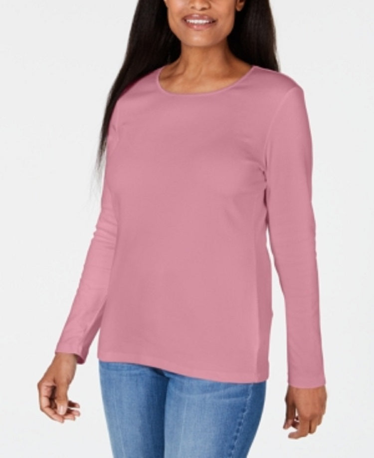 Karen Scott Women's Satin Trim Scoop Neck Top Pink Size X-Large