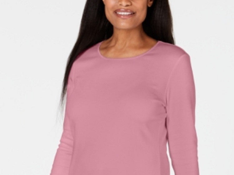 Karen Scott Women's Satin Trim Scoop Neck Top Pink Size X-Large