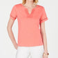 Charter Club Women's Split Neck Cotton Top Coral Size Small