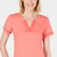 Charter Club Women's Split Neck Cotton Top Coral Size Small