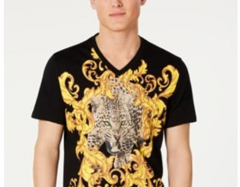 INC International Concepts Men's Baroque Foil Leopard T-Shirt Black Size X-Large