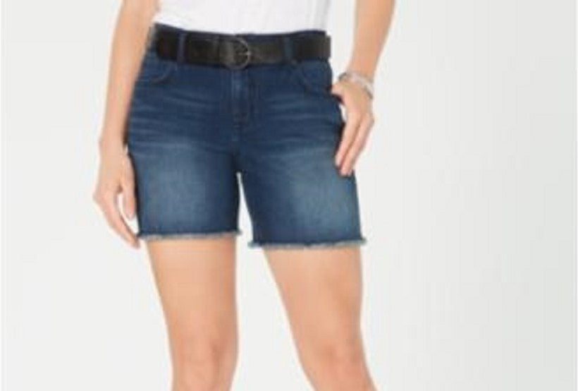 Style & Co Women's Frayed Hem Mid Rise Shorts Blue Size 12