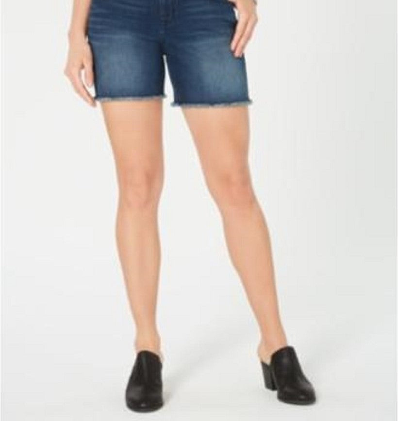 Style & Co Women's Frayed Hem Mid Rise Shorts Blue Size 12