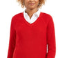 Charter Club Women's Solid Long Sleeve V Neck T-Shirt Top Red Size Small