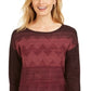 JM Collection Women's Metallic Stitched Drop Shoulder Sweater Wine  Size Small