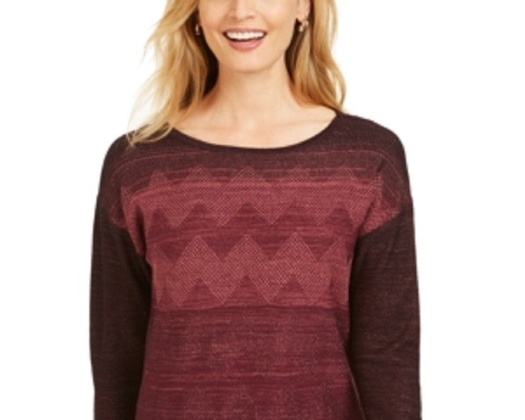 JM Collection Women's Metallic Stitched Drop Shoulder Sweater Wine  Size Small