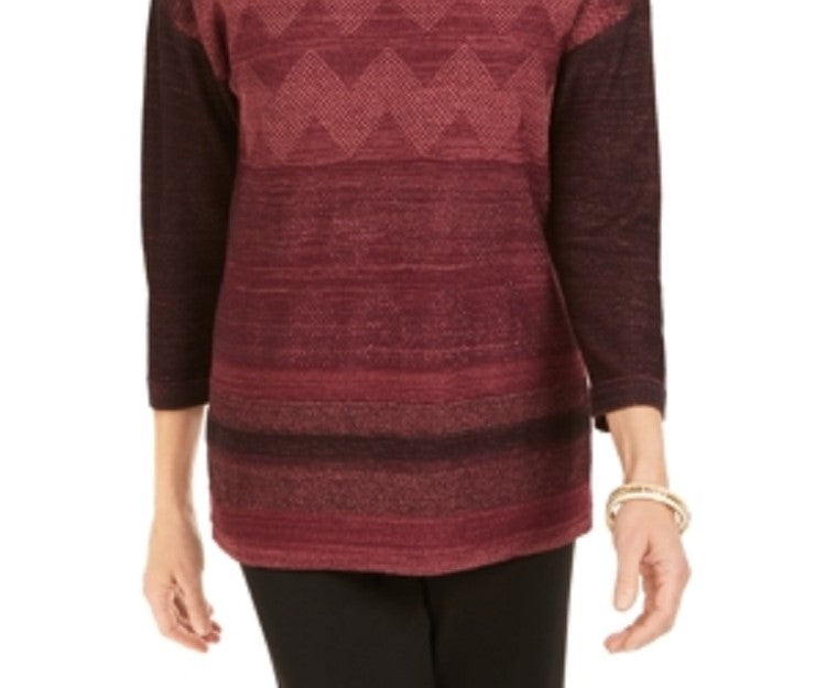 JM Collection Women's Metallic Stitched Drop Shoulder Sweater Wine  Size Small