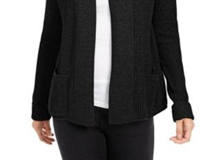 Charter Club Women's Cotton Open Front Cardigan Black Size XX-Large
