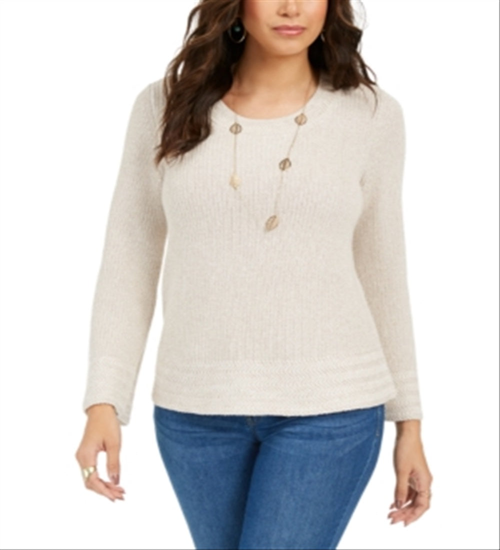 Style & Co Women's Mixed Stitch Sweater Brown Size Petite Medium