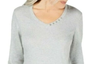 Karen Scott Women's Grommet Neck Cotton Top Gery Size X-Small