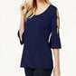 JM Collection Women's Ring Detailed Cutout Ruffle Sleeved Top Blue Size X-Small