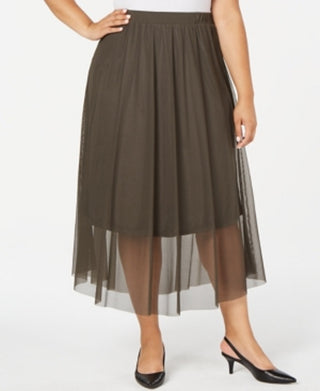 Alfani Women's Oasis Mesh Comfort Waist Midi Skirt Green Size 0X