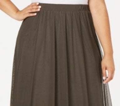 Alfani Women's Oasis Mesh Comfort Waist Midi Skirt Green Size 0X
