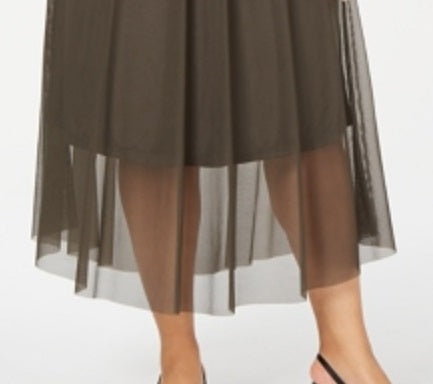 Alfani Women's Oasis Mesh Comfort Waist Midi Skirt Green Size 0X