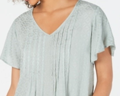 Style & Co Women's Textured Flutter Sleeve Top Green Size Small