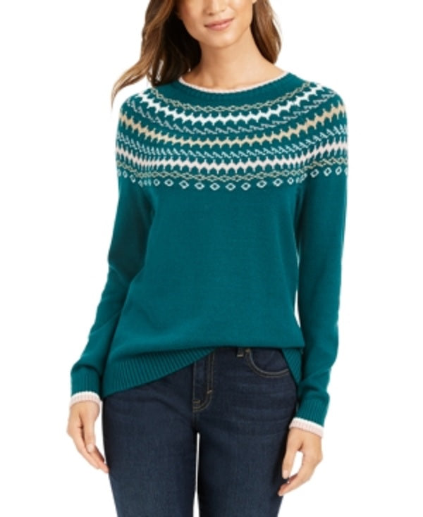 Charter Club Women's Fair Isle Sweater Green Size XX-Large