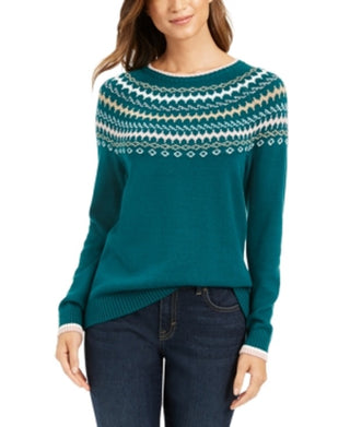 Charter Club Women's Fair Isle Sweater Green Size XX-Large