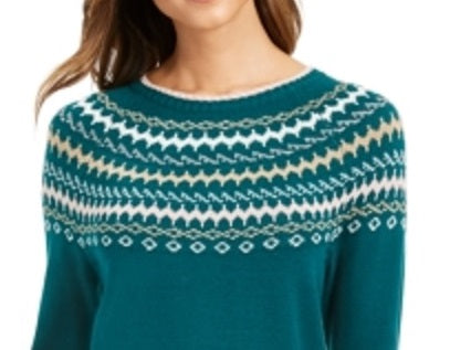 Charter Club Women's Fair Isle Sweater Green Size XX-Large
