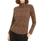 Bar III Women's Animal Print Turtleneck Top truffle Brown Size Medium