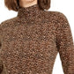 Bar III Women's Animal Print Turtleneck Top truffle Brown Size Medium