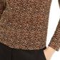 Bar III Women's Animal Print Turtleneck Top truffle Brown Size Medium