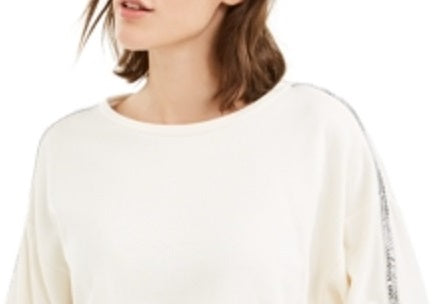 Bar III Women's Long Sleeve Jewel Neck T-Shirt Top White Size XX-Small