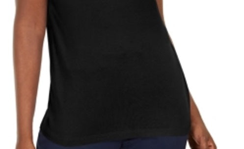 Karen Scott Women's Cotton Crochet Trim T-Shirt Black Size X-Small