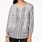 Style & Co Women S 3/4 Sleeve Stretch Blend Top White Size Petite S