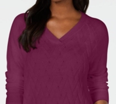 Karen Scott Women's Basket Stitch Sweater Purple Size Small