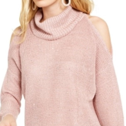INC International Concepts Women's Ethereal Dc Sequin Cut Out Turtleneck Sweater Pink Size XX-Large
