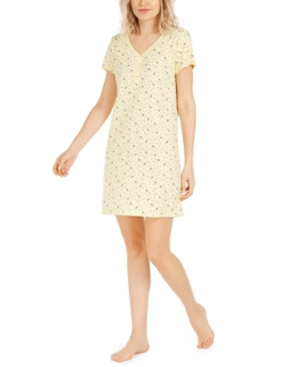 Charter Club Women's Cotton Printed Sleepshirt Nightgow ditsy dot Yellow  Size Medium