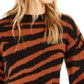 Bar III Women's Zebra Print Volume Sleeve Sweater Gingerbread Orange Size X-Small