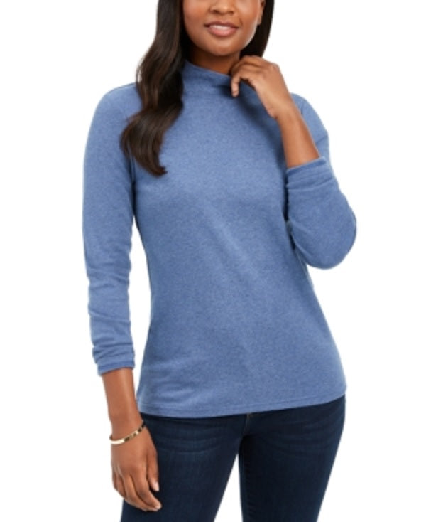 Karen Scott Women's Cotton Mock Neck Top Blue Size XX-Large
