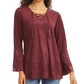 Style & Co Women's Faux Suede Lace Up Top Wine Size Small