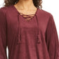 Style & Co Women's Faux Suede Lace Up Top Wine Size Small