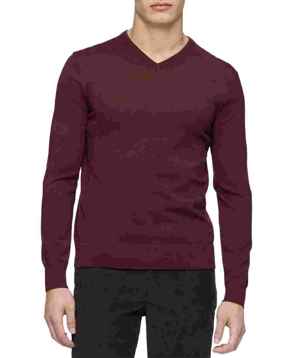 Calvin Klein Men's Merino Wool V Neck Sweater Red Size Large