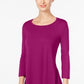JM Collection Women's 3/4 Sleeve Solid Top Ripe Purple Size Petite Medium