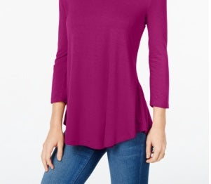 JM Collection Women's 3/4 Sleeve Solid Top Ripe Purple Size Petite Medium