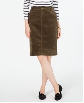 Charter Club Women's Corduroy Tummy Control Skirt Green Size 6