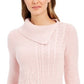 Charter Club Women's Patchwork Stitch Asymmetrical Collar Sweater Pink Size Medium