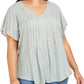 Style & Co Women's Textured Flutter Sleeve Top Green Size PP