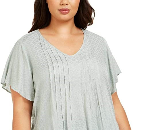 Style & Co Women's Textured Flutter Sleeve Top Green Size PP