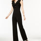 Bar III Women's Ruffled Neck Line Sleeveless V Neck Evening Boot Cut Jumpsuit Black Size 6
