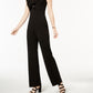 Bar III Women's Ruffled Neck Line Sleeveless V Neck Evening Boot Cut Jumpsuit Black Size 6