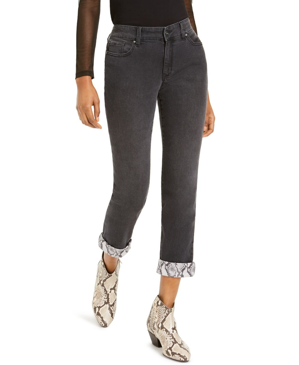 INC International Concepts Women's Snake Cuff Boyfriend Jeans Black Size 14