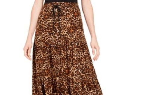 Style & Co Women's Cheetah Print Midi Skirt Browns Size Petite X-Large