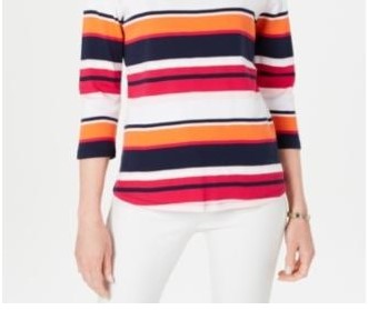 Charter Club Women's Cotton Striped Boat Neck Top Pink combo Size Petite XL