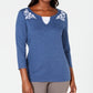 Karen Scott Women's Embroidered Cotton Layered Look Top Blue Size Petite M
